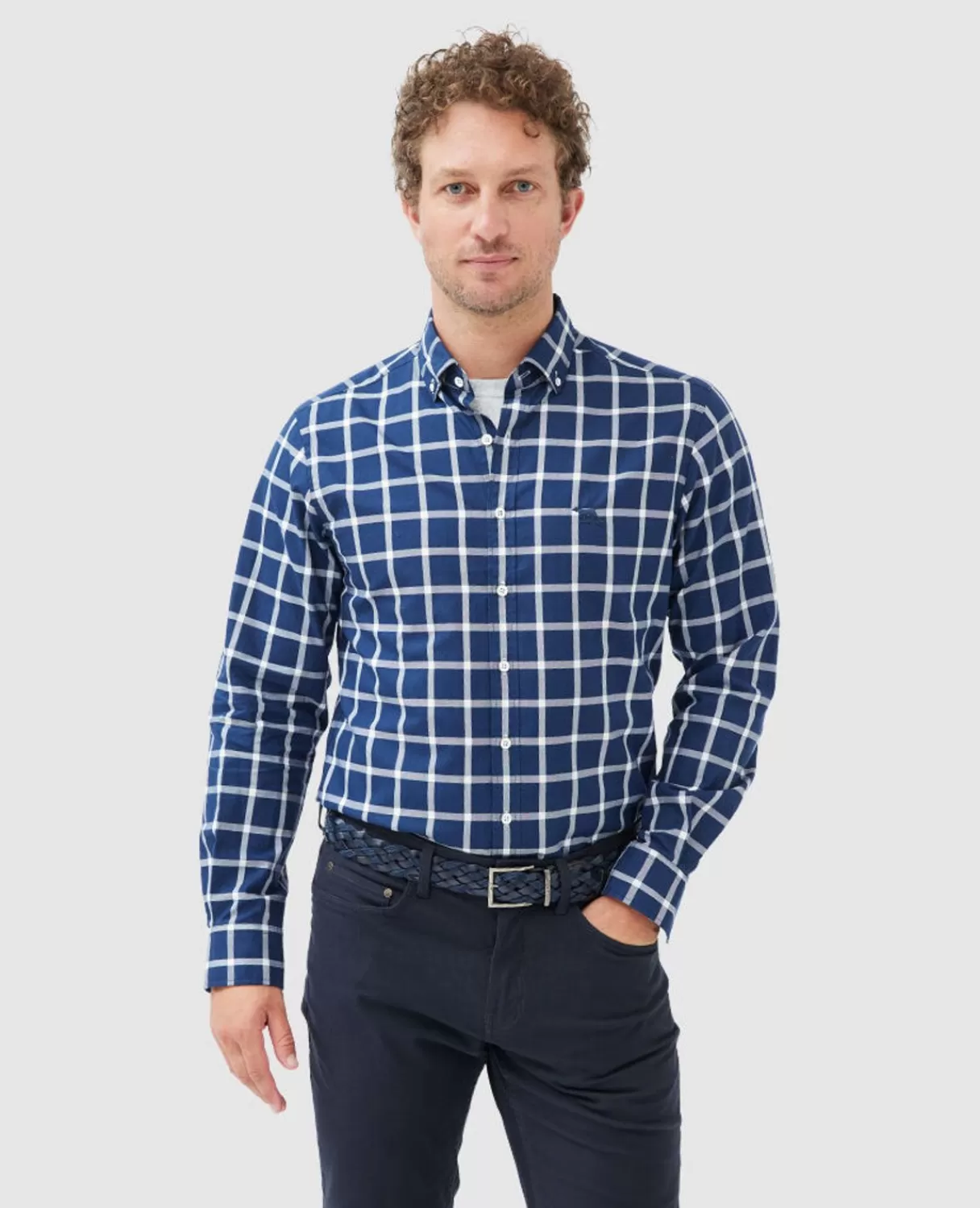 Best Rodd & Gunn Gunn Check Oxford 4 Sports Fit Shirt Navy