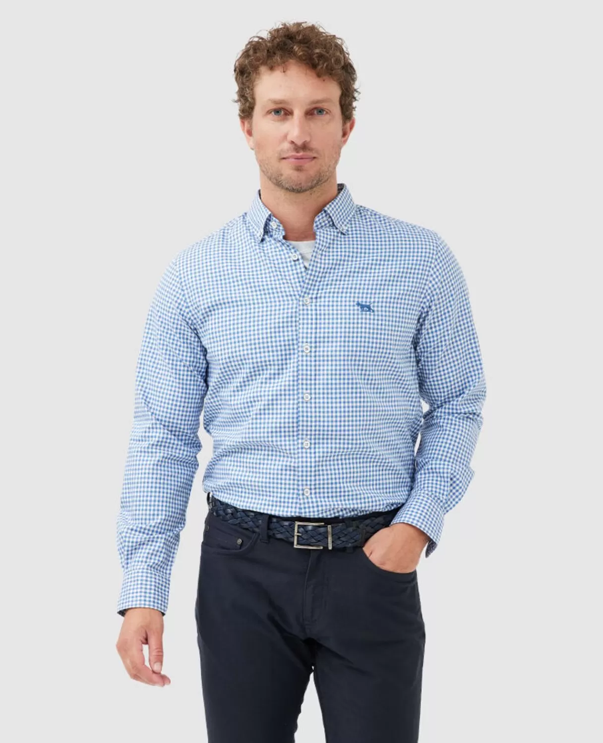 Outlet Rodd & Gunn Gunn Check Oxford Sports Fit Shirt Sea Blue