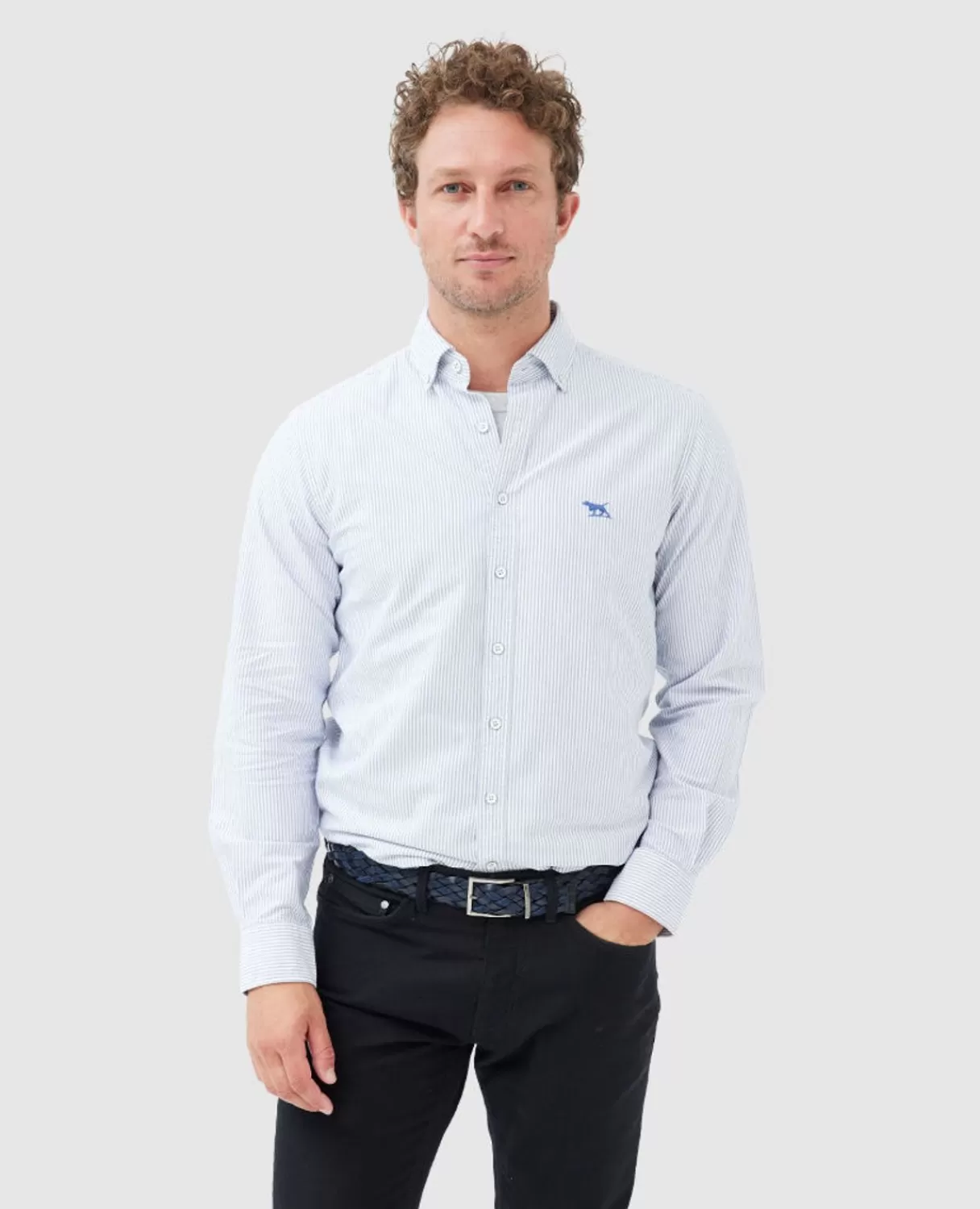 Hot Rodd & Gunn Gunn Oxford Stripe Sports Fit Shirt Royal