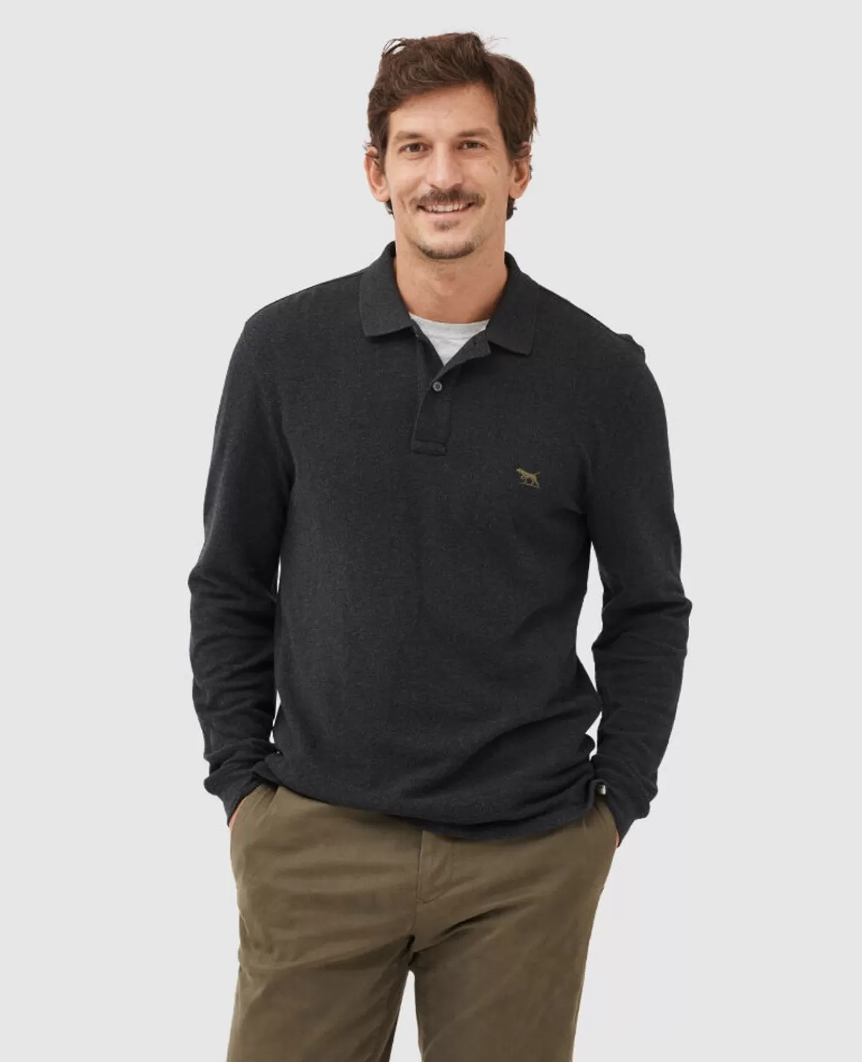 Discount Rodd & Gunn Ls Gunn Polo Charcoal